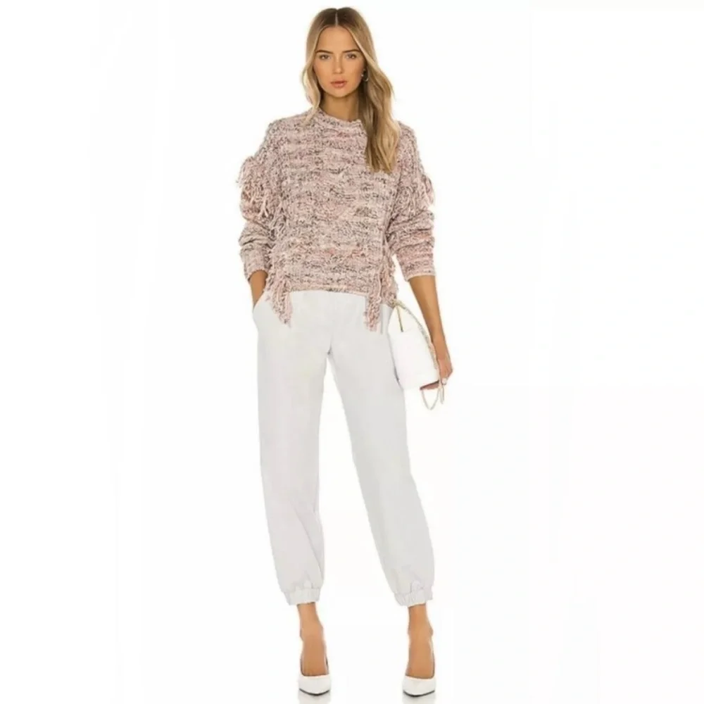 Joie Meghan Cable Knit Fringe Rose Sweater Boho Wool Blend Women XL Pullover top